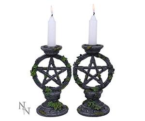 Nemesis Now Wiccan Pentagram Candlesticks Set of Two Candle Holder 15cm, Resin, Black, Pentagram Design, Gothic Dining Room Decor, Gothic Romance Gift, Cast in the Finest Resin, Expertly Hand-Painted