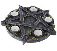 Nemesis Now Wiccan Pentagram Tealight Holder 25.5cm, Resin, Black, Beautifully Decorated Pentagram Design, Space to Fit 5 Tea Lights, Pentagram Design, Cast in the Finest Resin, Expertly Hand-Painted