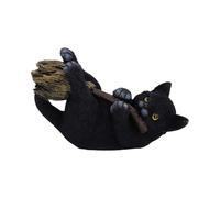 Nemesis Now Witch’s Broomstick Black Cat Figurine - Hand-Painted Resin Statue Decoration for Witch and Gothic Decor - Magical Mischief, 13.5 cm