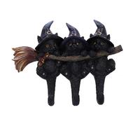 Nemesis Now Witches Black Cat Broom Key Hanger Wall Mounted Black