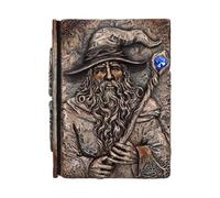 Nemesis Now Wizard’s Grimoire Journal - Resin Wizard Spellbook with Blue Gem Staff Weathered Antique Fantasy Journal with 92 Blank Pages for Writing Spells, Stories, Journaling or Notes, 19cm