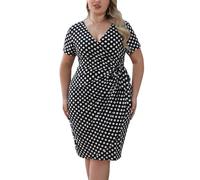 Nemidor Plus Size Women Casual Wrap Midi Bodycon Dress Summer, Black Dot, 20 Plus