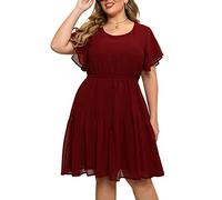 Nemidor Women Plus Size Summer Floral Midi Casual Dress Boho, Wine, 26 Plus