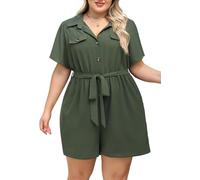 Nemidor Womens Plus Size Casual Romper Summer Casual Dressy Outfits Short Pants Jumpsuit with Belt and Pocket 16-26, Army Green, 26
