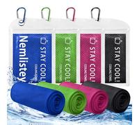 Nemlistey 4 Pack Cooling Towels, Soft Breathable Cooling Towels for Neck and Face, Microfiber Gym Towels for Men and Women with Waterproof Bag & Carabiner, Sweat Towel for Yoga, Golf, Hiking, Running