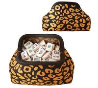 NEMOGLOBAL Mahjong Tile Bag Empty Clutch Purses for Women Woven Striped Dumpling Bag Mah Jong Accessories Handbag Gift for Mahjong Tiles Vacation Supplies (Leopard Black)