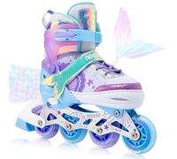 NEMONE Mermaid 4 Size Adjustable Inline Skates for Girls with 8 Light up Wheels, Purple Blue Roller Blades for Kids Youth, Beginner Skates Indoor Outdoor