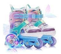 NEMONE Mermaid 4 Size Adjustable Roller Skates for Girls, Purple Blue Skates for Toddlers, Beginner Kids Roller Skates Indoor Outdoor, XSmall (UK 7C-9.5C)