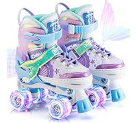 NEMONE Mermaid 4 Size Adjustable Roller Skates for Girls with 8 Light up Wheels, Purple Blue Skates for Toddlers, Beginner Kids Roller Skates Indoor Outdoor, Medium - (UK 13C-3)