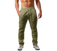 NEMXCE Men's Linen Long Lightweight Summer Pants Men's Loose Fit Casual Pants with Pockets Drawstring for Holiday, Beach, Yoga, Everyday Life, Army Green, S