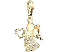 Nenalina Angel with Heart Charm Gold-Plated 925 Sterling Silver for Women, Lucky Charm with Crystals, fits All Standard Charm Bracelets and Charm Necklaces, Colour Gold, 0403971319