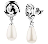 Nenalina Ear Studs Spirals, 8 x 12 mm Shell Pearl Drops and Shiny Surface, Made of 925 Sterling Silver, 722173-046