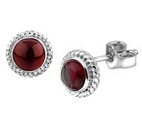 Nenalina Stud Earrings 925 Sterling Silver Women Round with Birthstone Garnet