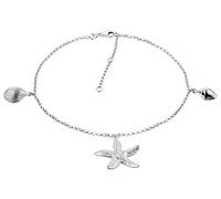 Nenalina Women anklets silver with pendant starfish and shells, ankle bracelet maritim adjustable length 23-27 cm, 925 sterling silver, 381010-000