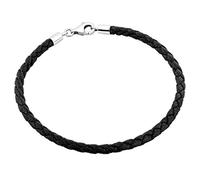 Nenalina Women Bracelet Made of Artificial Leather in Black with a Lobster | Clasp in 925 Sterling Silver - Length 19 cm - 21 cm Also Compatible with Pandora Beads