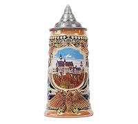 NENBOLEC Beer Stein Mug German Castle Oktoberfest Bavarian Muchen Viking Tankard with Petwer Lid for Man Lovers Gifts Father 0.7 Liter