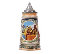 NENBOLEC Beer Stein Mug German Frankfurt Oktoberfest Bavarian Muchen Viking Tankard with Petwer Lid for Man Lovers Gifts Father 0.6Liter