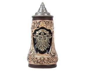 NENBOLEC Beer Stein Mug German Oktoberfest Tankard Birthday Gift 0.9 Liter | Ceramic Bavarian Viking Mugs with Eagle Medallion Pewter Lid, Collectible Home Bar Holiday Decor for Man Husband Father