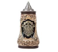 NENBOLEC Beer Stein Mug German Pewter Coats of Arm Oktoberfest Bavarian Muchen Viking Tankard with Lid for Man Lovers Gifts Father 0.9 Liter