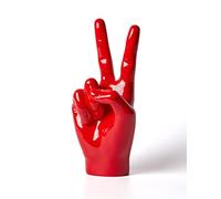 NENBOLEC Peace Sign Hand Sculpture Modern Victory V Gesture Decor 28cm | Glossy Red Polyresin Statue Handicraft Art Home Gift For Living Room Bedroom Office