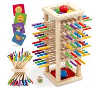 Nene Toys BALLFALL - Montessori Wooden Board Game for Kids Ages 3-9 - Educational Toy for Fine Motor Skills & Logical Thinking - Classic Family Tower Game with Colorful Sticks, Dice & Cards