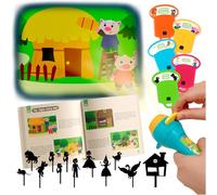 Nene Toys Interactive Fairy Tale Book with Projector Torch & Shadow Theatre for Children Aged 3+ - 4 Classic Stories in 5 Languages, Good Night Story Set