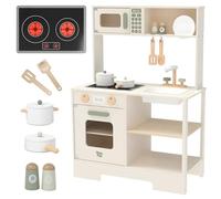 Nene Toys Wooden Play Kitchen for Children with Light & Sound, Sink & Tap, Microwave & Oven, Shelves + Accessories (Pot, Pan, Utensils) - Montessori Role Play from 3 Years, Skandi Design