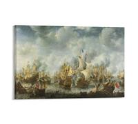 NENGKUAI HMS Temeraire in The Battle of Trafalgar 1798 Ship Wall Art Poster Canvas Print Decorative Painting; Frame; 12x18inch(30x45cm)