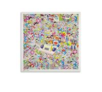 NENGKUAI Takashi Murakami Poster Smiley Flower Works Take A Time Machine Wall Art Poster Canvas Print Decorative Painting; Unframe; 20x20inch(50x50cm)