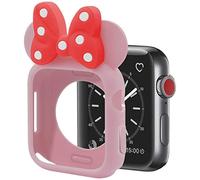 Nenis Cartoon Soft Silicone Protective Frame Anti-Scratch Cover| Case Mouse - Kitty Ears Compatible with Apple Watch Series 8, 7, 6, 5, SE (Pink - Red, 41mm)