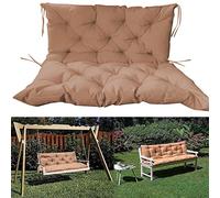 NENIUX 10CM Thicken Outdoor/Indoor Swing Replacement Bench Cushions with Backrest, Waterproof Bench Pads 2-3 Seater with Straps for Garden Courtyard Furniture,150 * 100 * 10cm,Khaki