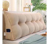 NENIUX Backrest Cushion Bed Reading Pillow Double Bedside Pillow Large Tatami Bolster Cushion Triangular Wedge Headboard Cushion for Bedroom Couch with Washable Cover,150 * 50 * 20cm,Beige