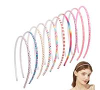 Nenjindz 10 Pcs Plastic Headband Plain Thin Headband,Multicolor Alice Band 4mm Skinny Hairband,Plastic Easy Hair Hoop Non Slip Simple Head Band Daily Wear Fashion Hair Bands for Women Girls