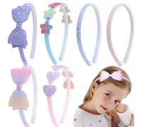 Nenjindz 6 x Glitter Girls' Headbands, Glitter Headbands for Children, Bow/Heart/Star Headbands, Sequin Hair Bands, Rainbow Headband Accessories for Girls and Teens