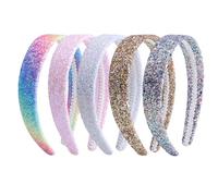 Nenjindz Glitter Headband for Girls,Rainbow Headbands Bling Hair Bands,Sparkle Wide Alice Band Glitter Sequin Hairband Glittery Head Bands for Kids Children Toddlers(Pink,Golg,Silver,White,Rainbow)