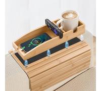 Nenkarn Sofa Arm Tray, Foldable Bamboo Tray with Cup Holder, 3-in-1 Magnetic Couch Arm Table Anti-Slip Detachable Sofa Caddy Table for Drinks Cellphone TV Remote Snacks