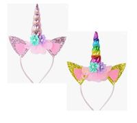 Nenluny 2pcs Unicorn Headband Rainbow Hair Bands Flower Glitter Ears Photo Props Headwear for Unicorn Birthday Party Decoration