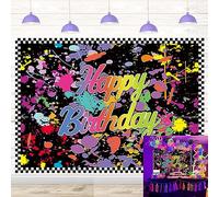 Neno Birthday Party Photography Backdrops Glow in The Dark Colorful Graffiti Background Slime Happy Birthday Black Light Sleppover Party Decorations for Kids Supplies 5x3ft
