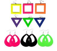 Neno Earrings for Women 80s 90s Glow Party Jewelry Colorful Triangle Square Teardrop Raindrop Drop Dangle Earrings for Women 6 Pairs