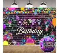 Neno Glow Birthday Party Backdrop Glow in The Dark Birthday Photography Backdrop Colorful Rainbow Graffiti Splash Paint Wall Background for Adult Kids Bday Deciorations (6x4FT: 72x48 inch)