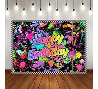Neno Glow in The Dark Birthday Backdrops for Photography Colorful Graffiti Splash Paint Party Background Slime Happy Birthday Theme Black Light Sleppover Party Decorations for Kids Birthday Banner