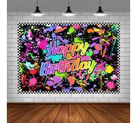 Neno Glow in The Dark Birthday Party Photography Backdrops Colorful Graffiti Splash Paint Background Slime Happy BirthdayTheme Black Light Sleppover Party Decorations for Kids Birthday Supplies 5x3ft