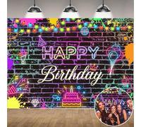 Neno Glow Party Decorations Backdrop 8x6FT Glow in The Dark Rainbow BirthdayPhoto Backdrop Colorful Graffiti Splash Paint Wall Background for Adult Kids Birthday Supplies