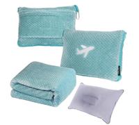 Nenolix 3 in 1 Travel Blanket Pillow Set - 350 GSM Thick Travel Blanket Airplane Compact with Bag, Soft Bag with a Pocket, Inflatable Travel Pillow for Camping & Car Trip(Mint Green)