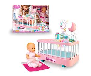 Nenuco - Good sleep cradle, interactive cot with lights and sounds, with a soft body doll for the youngest children and accessories such as bottle and soother, Famosa (700017203)