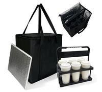 NENYX Reusable 6 Cup Drink Carrier with Handle, Portable Plastic Cup Caddy and Insulated Delivery Bag, 24L Cooler for Groceries, Travel, Picnic (Black)