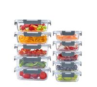 Neo 10 Containers & 10 Snap Locking Lids Glass Food Storage Containers Set Meal Prep Airtight Lunch Box Microwave Oven Freezer and Dishwasher Friendly (10 Piece)