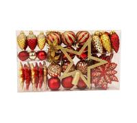 Neo 110PCS Christmas Tree Ornaments Set Shatterproof Baubles Decorations Tree Topper Star Luxury Ornament Kit Christmas Star Topper, Balls, Snowflakes & Icicles (Red & Gold)