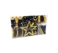 Neo 110PCS Christmas Tree Ornaments Set Shatterproof Baubles Decorations Tree Topper Star Luxury Ornament Kit Christmas Star Topper, Balls, Snowflakes & Icicles (Black & Gold)