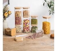 Neo 12 Square Glass Storage Jars with Bamboo Lids Airtight Glass Canisters with 2 Size Large Kitchen Food for Kitchen Cabinet Dishwasher Safe (8.8L)